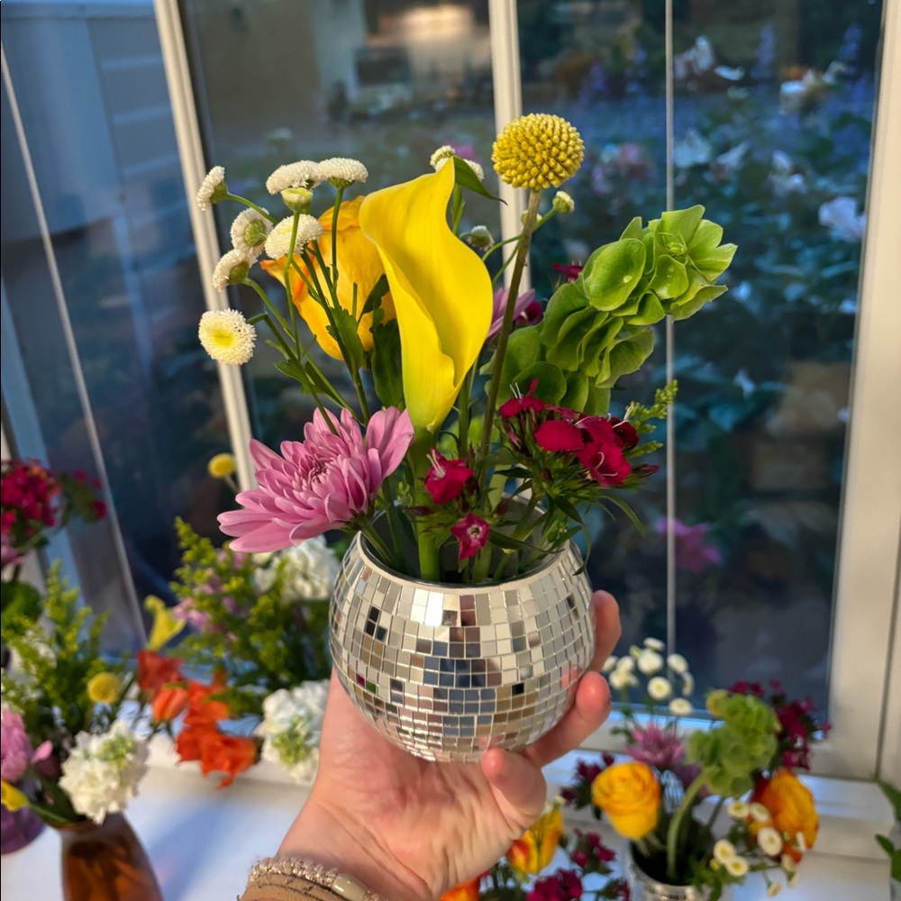 6 Piece Disco Ball / Mirror Flower Vase or Candle Holder